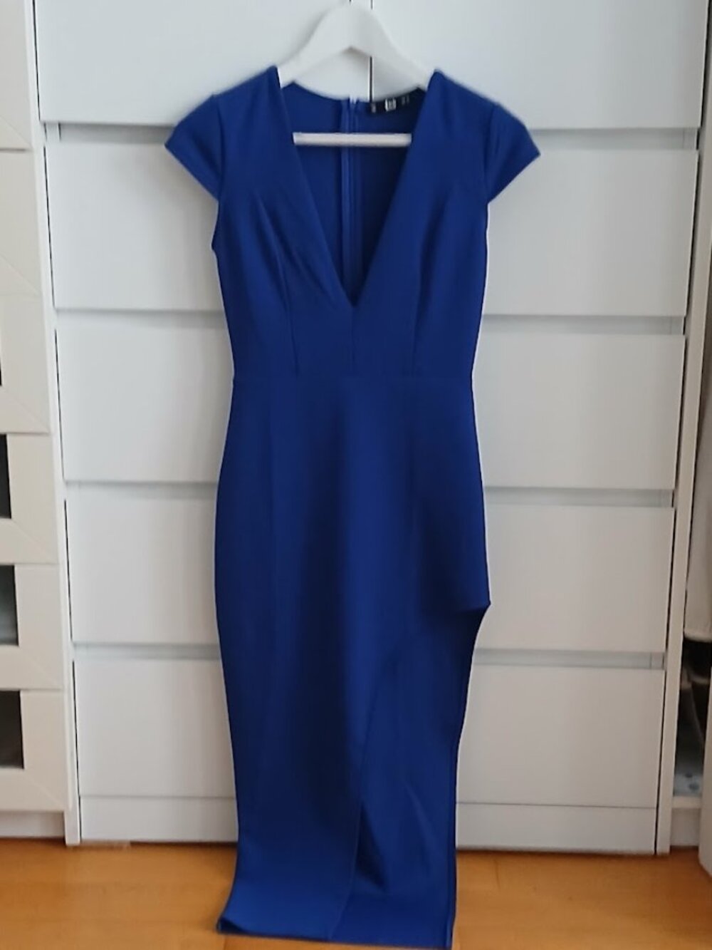 Blue Stretch Club Dress- high slit front - sz XS